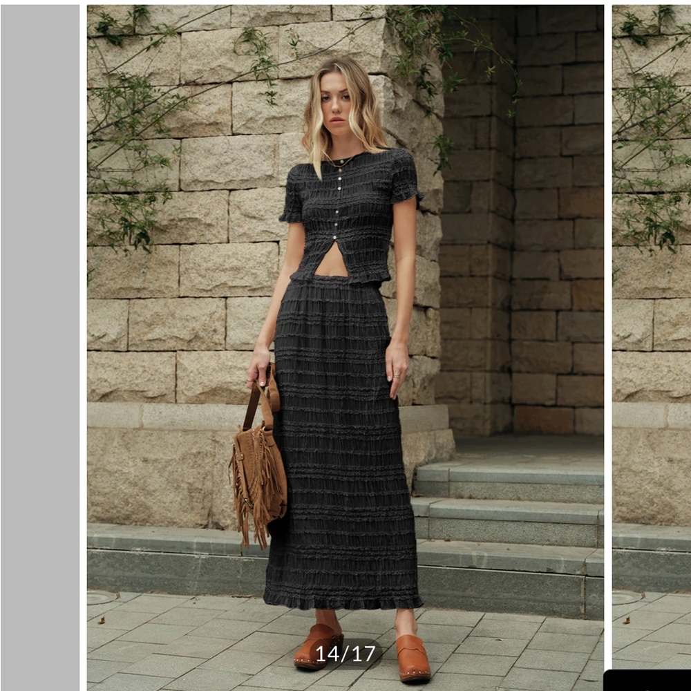 Black Ruffled Crop Top Skirt Set by Commense
